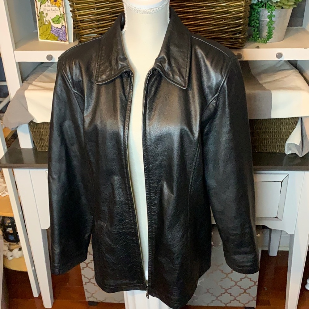 Outbreak Black Leather Full Zip Jacket Size Large 12/14, EUC